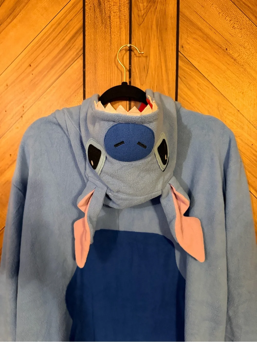 Disney Stitch Onesie Costume Union Suit Large Fleece Hooded Pajamas Kigurumi